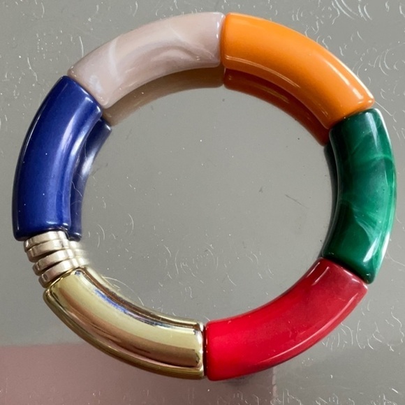 CHUNKY RESIN TUBULAR BEAD STRETCH BRACELET - Picture 2 of 2